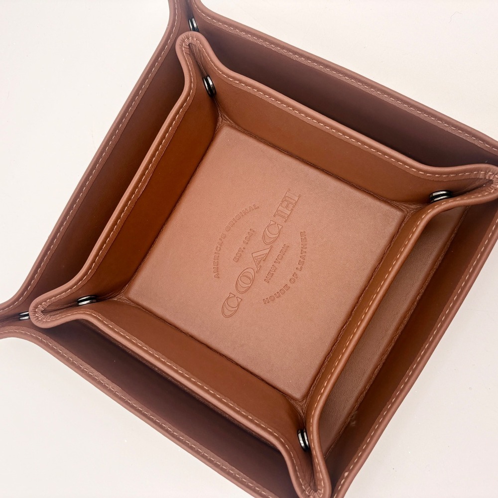 Coach Leather Catch All‎ Valet Tray Set Brown Dark Saddle Valet Organizer